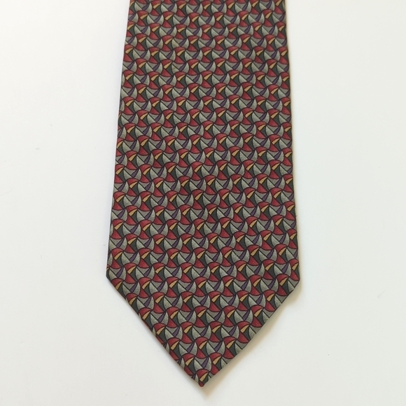 Barneys New York 90's Vintage Funky Abstract Print 100% Silk Neck Tie Green Red - Picture 6 of 11